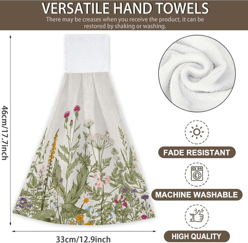 Flower Herbs Hand Towels Wild Plant Hanging Kitchen Dish Towels with Loop 2 PCS, Soft Super Absorbent Washcloth Fingertip Towel for Home Decor 12x...
