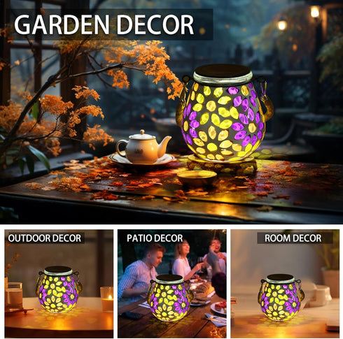 Mosaic Solar Lights Outdoor Lanterns, Decorative Mosaic Glass Solar Lamps Outdoor Waterproof, Hanging Lanterns Solar Night Lights for Garden,Patio...