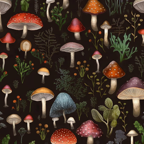 Black Mushroom Wallpaper Peel and Stick Wallpaper Black Wallpapers Stick and Peel Black Contact Paper for Cabinets Waterproof Self Adhesive Wall P...