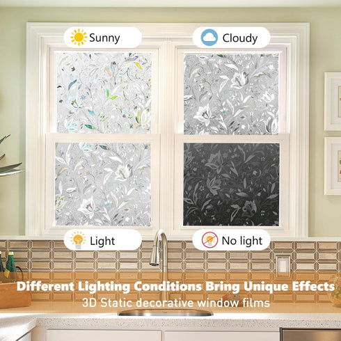 Kromapolis Window Privacy Film, Vinyl Glass Covering, Stained Decorative Film Frosted, Static Window Clings, Non-Adhesive, No-Glue (17.5 x 78.7 in...
