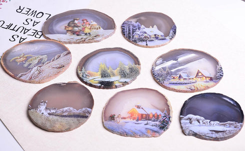 AMOYSTONE Large Agate Slice Art Painting Table Display Natural Agate Geode Stone Piece Decorative Plate with Stand Home Office Decoration Unique G...