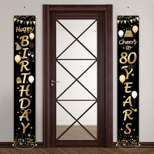 2 Pieces 80th Birthday Party Decorations Cheers to 80 Years Banner Party Decorations Welcome Porch Sign for 80 Years Supplies (80th Birthday)...