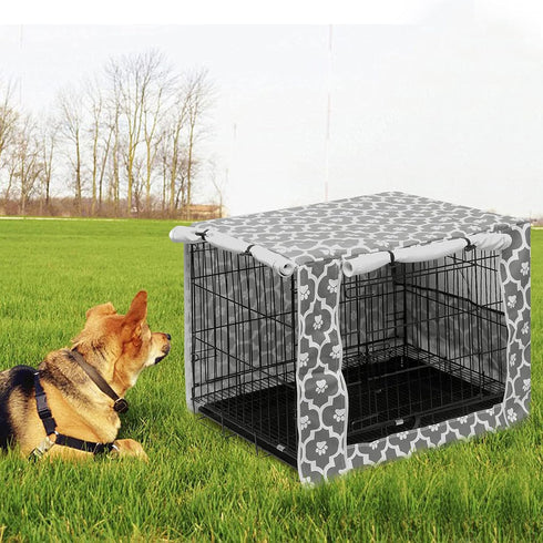 Pethiy Dog Crate Cover Durable Polyester Pet Kennel Cover Universal Fit for Wire Dog Crate - Fits Most 24 inch Dog Crates - Cover only-Gray Soles-...