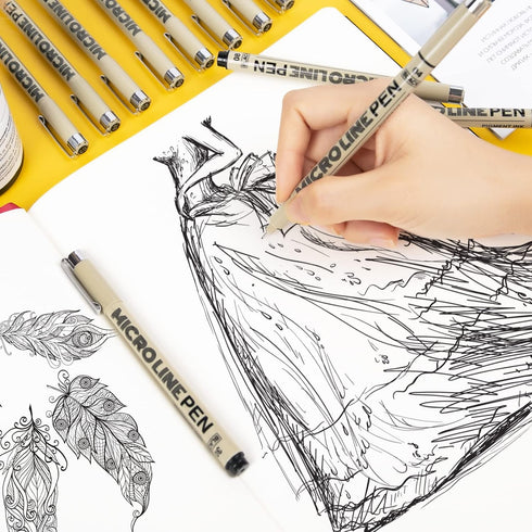 KERIFI Micro-Pen Fineliner Ink Pens, 12 Pack Black Micro Fine Point Drawing Pens Waterproof Archival Ink Multiliner Pens for Artist Illustration, ...