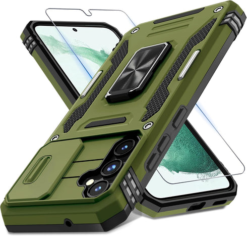 DEERLAMN for Samsung Galaxy S23 FE Case with Slide Camera Cover+Screen Protector(1 Pack),Rotated Ring Kickstand Military Grade Shockproof Protecti...