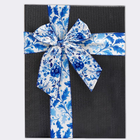 2 Rolls Spring Ribbons Linen Blue Flower Spring Decor Ribbons Spring Flower Leaves Floral Wired Ribbons for Spring Party Gift Wrapping Home Decora...