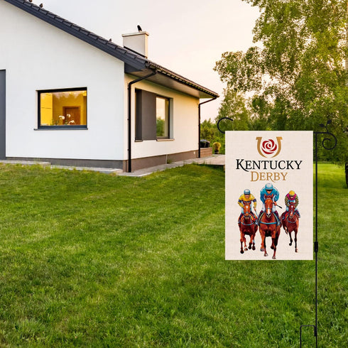 Nepnuser Kentucky Derby Garden Flag Jockey Run for The Roses Horse Racing Party Decoration Double Sided Lawn Front Yard Sign (White)...