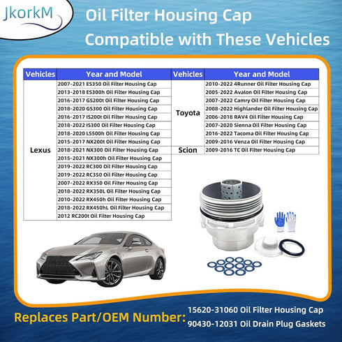 15620-31060 Oil Filter Housing Cap + Plug For Toyota 2007-2022 Camry 2010-2022 4Runner 2005-2022 Avalon Fj Cruiser RAV4 And Lexus RX330 Oil Filter...