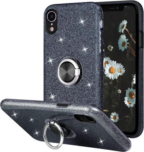 Wisdompro Case for iPhone XR, Cute Glitter Bling Sparkle Protective Case with Ring Kickstand, Women Girls Phone Case for 6.1 Inch Apple iPhone XR ...