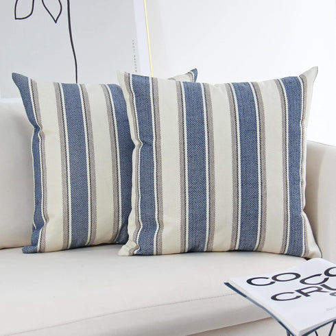 JOJUSIS Stripe Throw Pillow Covers Farmhouse Pillowcases Pack of 2 20 x 20 Inch Blue...