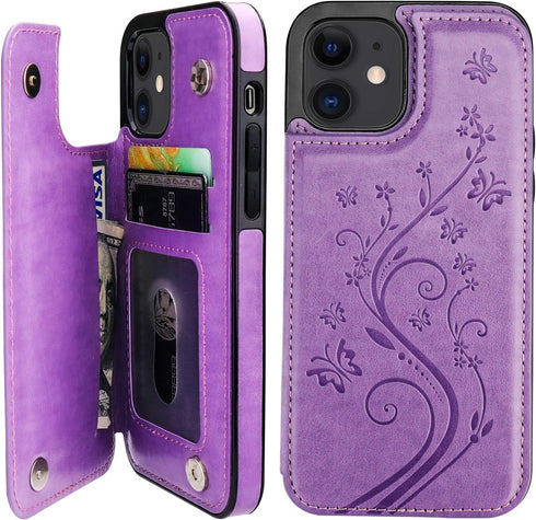 Vaburs Compatible with iPhone 12 and iPhone 12 Pro Case Wallet with Card Holder,Embossed Butterfly Pattern PU Leather Double Magnetic Buttons Flip...