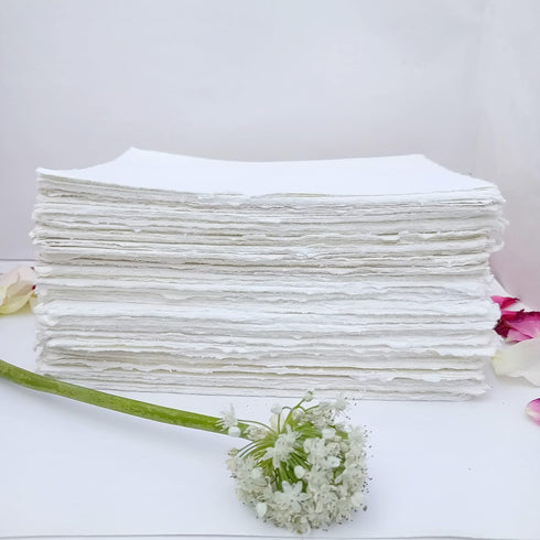 E-Tailor Handmade Cotton Deckle Edge Paper Loose Leaf Sheets for Sketch Painting Invitatons Art Work Kids 130 GSM Ivory White (HPDW-102-3x5-50-She...