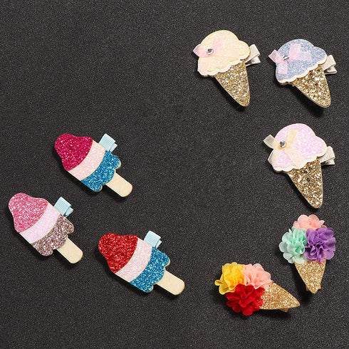 8 Pcs Baby Girls Hair Clips Ice Cream Shape Clips Glitter Sparkly Hair Bows Boutique Hair Barrettes hairpins hair accessories for Little Girls Tee...