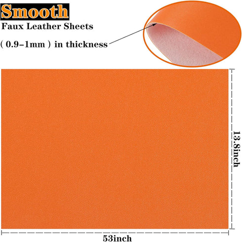 CDY Smooth Faux Leather Sheets 13.8"X53" Solid Color Faux Leather Fabric Roll Perfect for Making Earrings, Bows,Bags,DIY Crafts (Orange)...