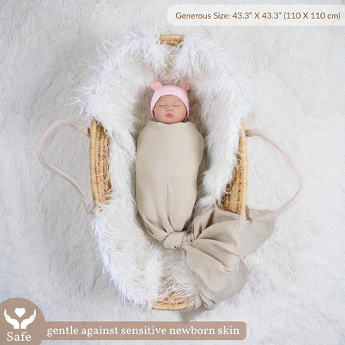 Meracorallo Muslin Swaddle Blanket, 100% Organic Cotton Receiving Blanket Soft and Breathable Swaddle Wrap for Baby Boys and Girls, Beige...