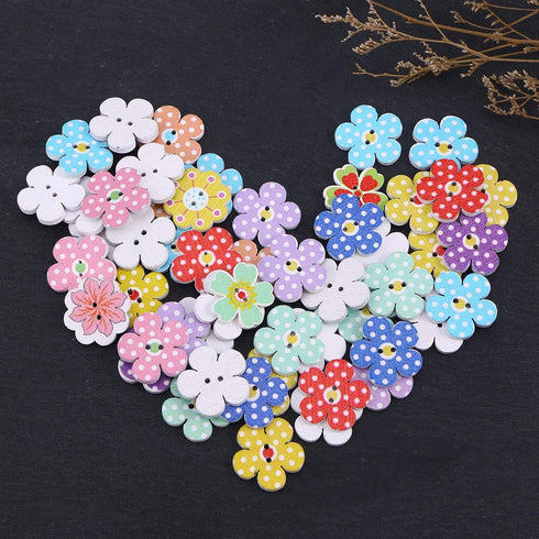 FENICAL Wooden Buttons 2cm Colorful Flowers 2 Holes Buttons Sweater Buckles Sewing Craft Scrapbooking DIY Buttons 50 Pcs (Random Color)...
