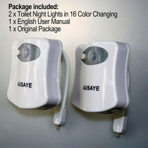AUSAYE 2Pack Toilet Night Light, 16-Color Changing Motion Sensor Toilet Light, Fun BathroomToilet Bowl Nightlight,LED Christmas Gifts Stocking Stu...