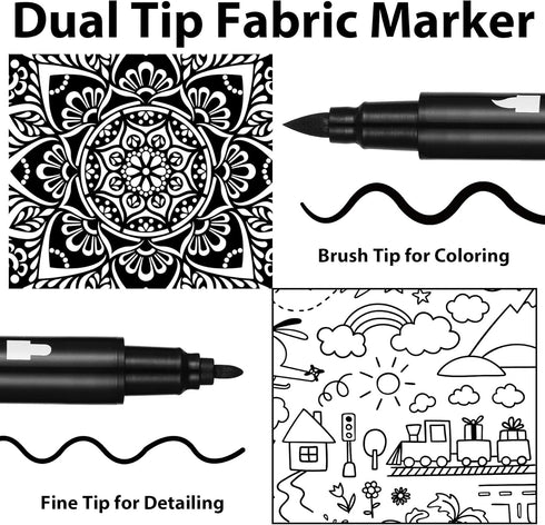 Black Fabric Markers - Dual-Tip Fabric Markers Permanent for Clothes - Non-Toxic Fabric Paint Pens for Personalizing Shirts Bags Hats Canvas, and ...