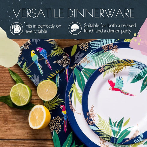 Portmeirion Sara Miller Parrot Melamine Dinner Plates, Set of 4 - Bold Parrot Motif with Tropical Accents - 11" BPA-Free Decorative Plates for Gat...