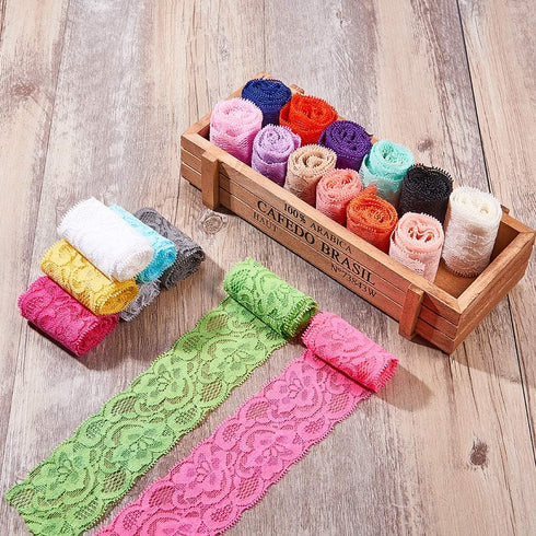 BENECREAT 20 Yards 2 Inch Elastic Lace Fabric Stretch Floral Pattern Trim Ribbon for Headbands Garters Wedding Bouquet Making - 20 Colors, 1 Yard ...
