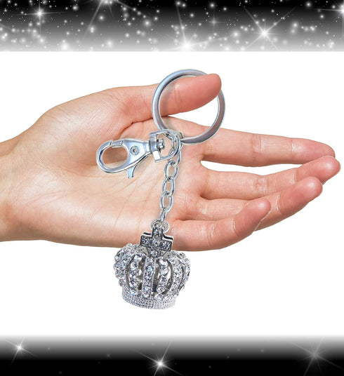 Aqua 79 Sparkly Crown Keychain Charm - Silver 3D Rhinestone Keychain for Women and Men, Metal Alloy Crystal Keychain, Fashionable Keychain Accesso...