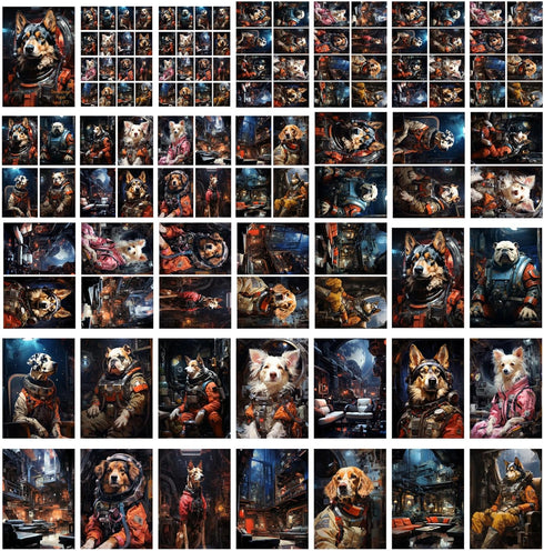 Decoupage Paper Pack (35 Sheets 6"x8") Brave Courageous Paintings of Astronaut Dogs in Spacesuits FLONZ Vintage Illustration Pictures Cards for De...