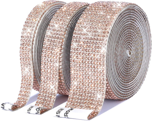 Champagne Crystal Diamond Ribbon - 3 Rolls x 6.6 Yards, Self-Adhesive Rhinestone Ribbon for DIY Arts & Crafts, Phone & Car Decoration...