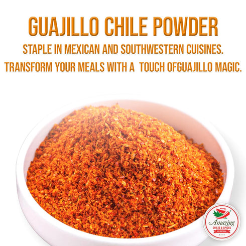 Guajillo Chile Powder Ground (4oz) – Natural and Premium. Great For Chili, Sauces, Stews, Salsa, Meat Rubs, Enchiladas, Mole and Tamales. Tangy Sp...