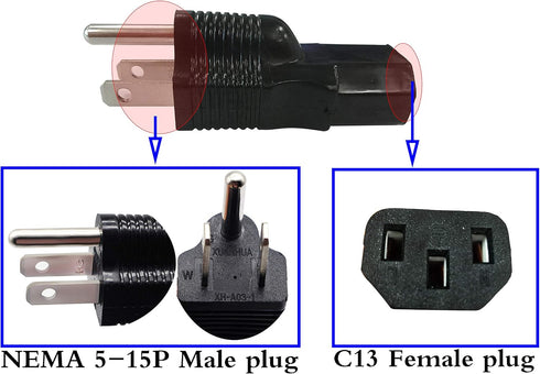 zdyCGTime 3 Prong USA C13 to NEMA 5-15P Plug Power Adapter for Standard Computer Power Adapter 10A/125V (XH-A03-1) (NEMA 5-15P to IEC 60320-C13)(2...