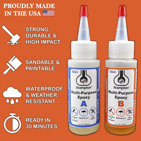 Brampton Multi-Purpose Epoxy - Epoxy Glue Kit for Metal, Wood, Tile, Most Plastics & More - Sets in 30 Minutes - Strong, Durable, Waterproof, Sand...