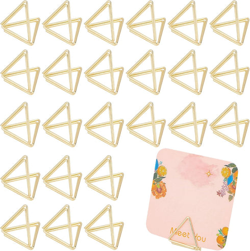 OLYCRAFT 36pcs Mini Place Card Holders Cute Table Card Holders Triangle Shape Wedding Table Number Holders Golden Photo Holder Pictures Stand Clip...