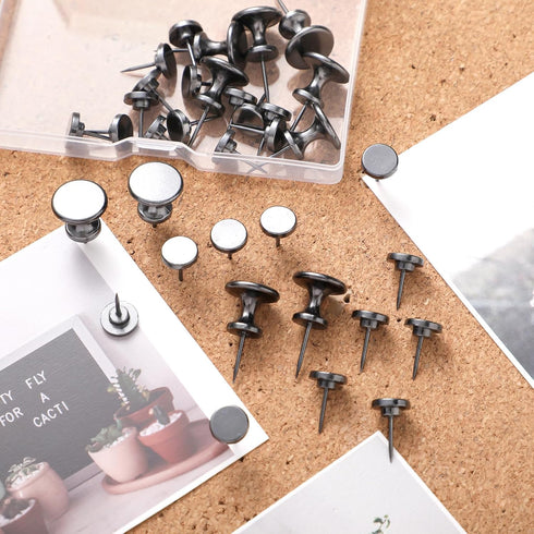 Metal Push Pins, 35 Pieces Large Double Headed Picture Hanging Nails and Black Thumb Tacks for Wall Cork Board Poster Hanging, Wall Pins Wall Tack...