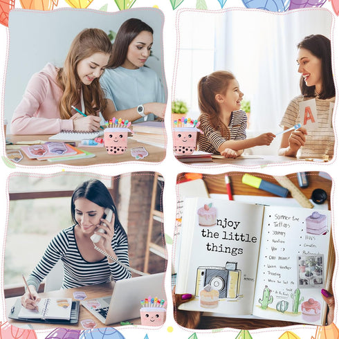 Sabary 228 Pcs Kawaii Stationary Set Include Telescopic Boba Pencil Pouch Case Bag Gel Ink Pen Sticky Note Bubble Tea Sticker Pill Highlighter Sta...