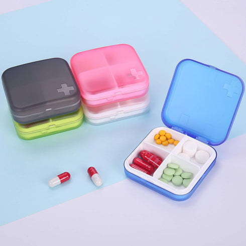 Pill Organizer - Portable Pill Box Small Pill Container for Purse or Pocket, Excellent Pill Storage Case (Pink, 4+6 Compartment)...