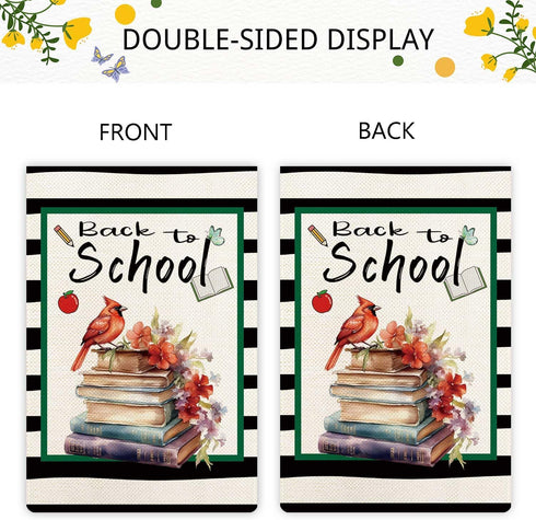 Back to School Garden Flag Cardinal Books Garden Flag First Day of School Vertical Double Sided Rustic Farmland Burlap Yard Lawn Outdoor Decor 12....