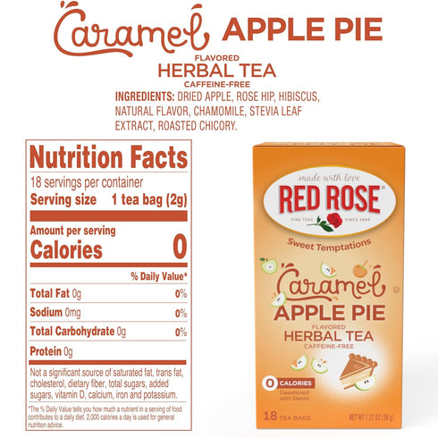 Red Rose Sweet Temptations Dessert Tea Caramel Apple Pie, Zero Carbs, Zero Sugar Bursting with Flavor Caffeine-Free Delicious Beverage Herbal Tea,...