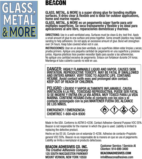 BEACON Glass, Metal & More - Premium Permanent Glue for Jewelry, Outdoor Projects & More - Bond Glass, Metal, Plastic Effectively, Weatherproof, D...