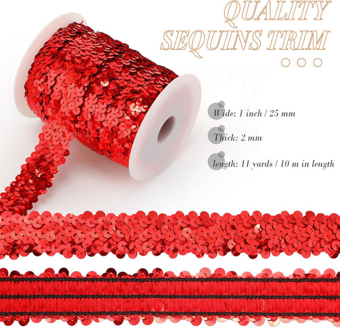 11 Yard 1 Inch Elastic Sequins Trim 3 Row Flat Glitter Sequin Trim Bling Fabric Paillette Ribbon Trim Metallic Stretch Sequin Crafts Elastic Sequi...