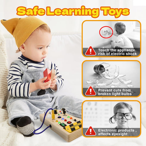 Montessori Switch Busy Board with LED Light - Montessori Toys for 1 2 3 4 Year Old, Wooden Toddler Busy Boards Light Switches Toy, Travel Educatio...