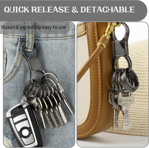 Keychain Quick Release Key Ring Fob Clip with 8 Detachable Keyrings Zinc Alloy Heavy Duty Car Keychain Organizer...