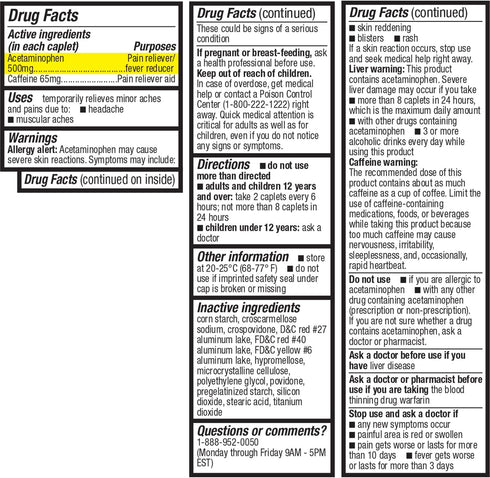 HealthA2Z® Tension Headache Relief | Acetaminophen 500mg | Caffeine 65mg | Pain Reliever Aid | Aspirin Free (50 caplets (pack of 1))...