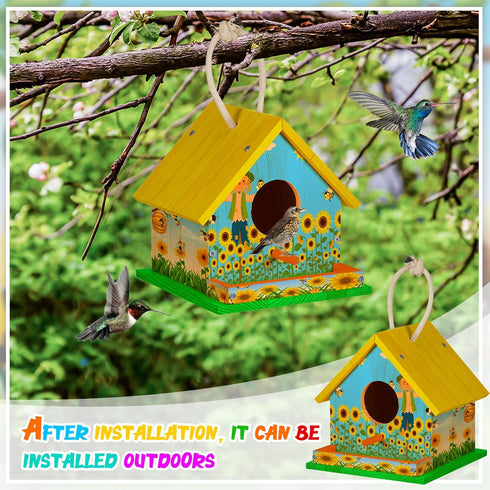 Liliful Wooden DIY Birdhouse Kit for Adults Unfinished Wooden Bird Houses with Paints and Paintbrushes Hanging Woodworking Craft Kit for Boys or G...