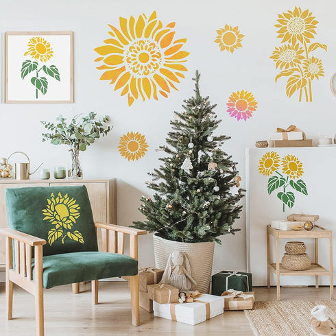 20 Pieces Sunflower Stencils Reusable Sunflowers Flower Stencils for Painting on Wood Wall Floral Stencil for Painting on Furniture,Canvas, Paper,...