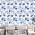 Palm Tree Leaf Navy Blue and White Floral Wallpaper Peel and Stick Tropical Wallpaper Jungle Contact Wall Paper Leaves Flower Watercolor Bathroom ...