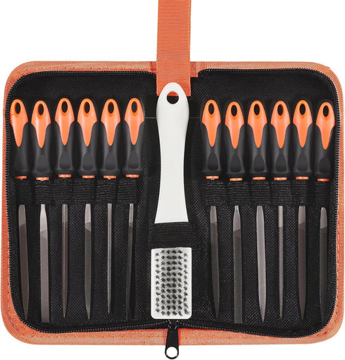 REXBETI 13Pcs Metal Needle File Set, Small Diamond Files, Premium Grade T12 Drop Forged Alloy Steel, 12pcs Needle Files with Metal Brush and Carry...