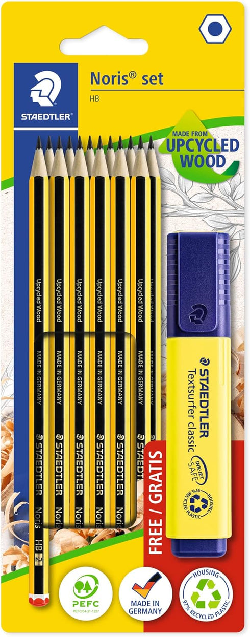 STAEDTLER 120 BK12P1 special pack of 12 Noris HB pencils with FREE neon yellow Textsurfer highlighter...