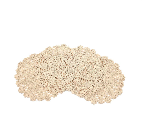Phantomon 7 Inch Doilies Handmade Round Crochet Cotton Lace Doilies Table Placemats Doilies, Vase Pads Doily, Pack of 4 (Beige)...