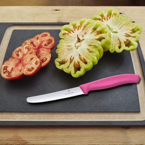 Victorinox Swiss Classic Round Tipped Stainless Steel Utility Knife with Pink Fibrox Handle, 4.5 Inch...