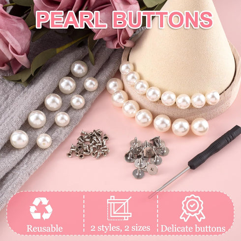 60 Sets Pearl Brooch Buttons, No Sew Buttons, 10mm/12mm Pearls Rivets Studs Buttons, Pearls Screw Studs Buttons for Shirt Coat Dress, for Women Gi...