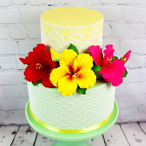 Global Sugar Art Hibiscus Sugar Cake Flowers Spray, Hot Pink Hawaiian Cake Flower Large, 1 Count by Chef Alan Tetreault...